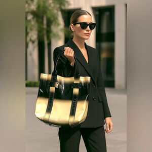 stephane verdino Black and Gold Tote Bag big handbag gloss